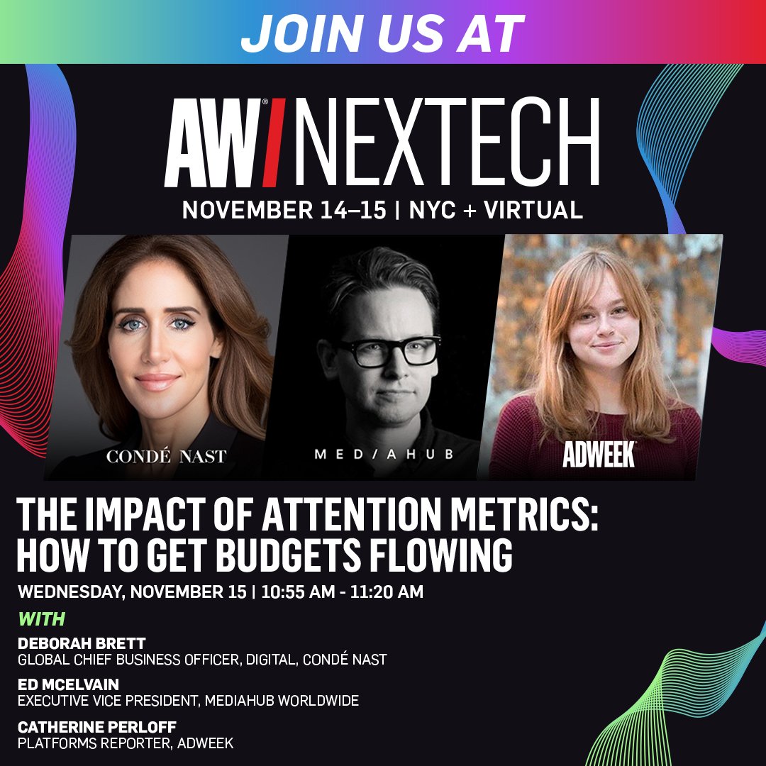 Going to Adweek #NexTech? Our U.S. EVP, Director, P3 Ed McElvain will be on the Main Stage w/ Deborah Brett of <a href="/CondeNast/">Condé Nast</a> and Catherine Perloff of <a href="/Adweek/">ADWEEK</a> to discuss how measuring attention is changing the digital landscape, from viewability, media strategy, &amp; budget allocation.