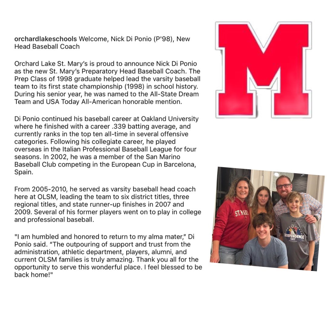 West Oakland Wings ⚾️🥎Ages 4-18 (@hvacsports) on Twitter photo Congratulations to HVAC's own, Nick Di Ponio! Coach Di Ponio was named Head Baseball Coach at Orchard Lake St. Mary's.  Congratulations and good luck! Congratulations to HVAC's own, Nick Di Ponio! Coach Di Ponio was named Head Baseball Coach at Orchard Lake St. Mary's.  Congratulations and good luck!