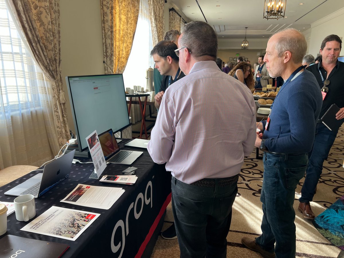 GroqInc's tweet photo. This week Groqsters are participating in hard-hitting conversations with global leaders in technology, business, finance &amp; government at #FutureInReview. @JonathanRoss321 spoke about the future of AI chips and led a session on the art &amp; science of AI prompt engineering. https://t.co/Q46bIUW3uf