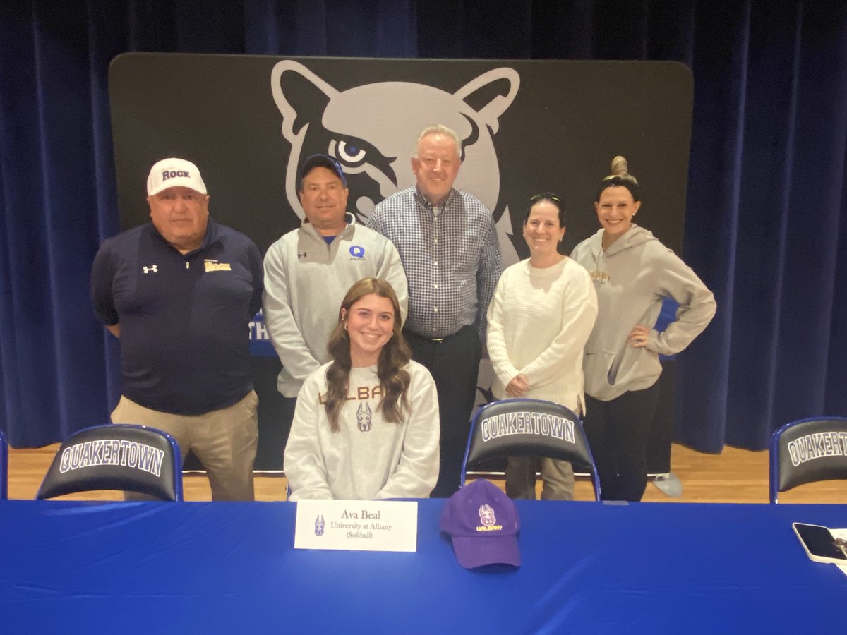 QCHSAthletics's tweet photo. Celebrating these college athlete commits with their coaches: Remember once a Panther always a Panther. @SOLsports @QTownWrestling @QHSSoftball @Qtown_fh @OfficialQCHS https://t.co/RDvBEn2iQM
