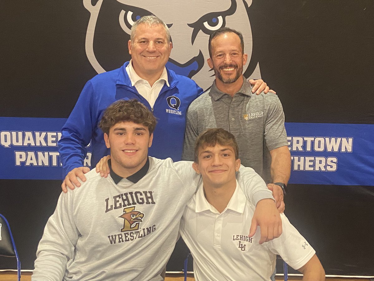 QCHSAthletics's tweet photo. Celebrating these college athlete commits with their coaches: Remember once a Panther always a Panther. @SOLsports @QTownWrestling @QHSSoftball @Qtown_fh @OfficialQCHS https://t.co/RDvBEn2iQM