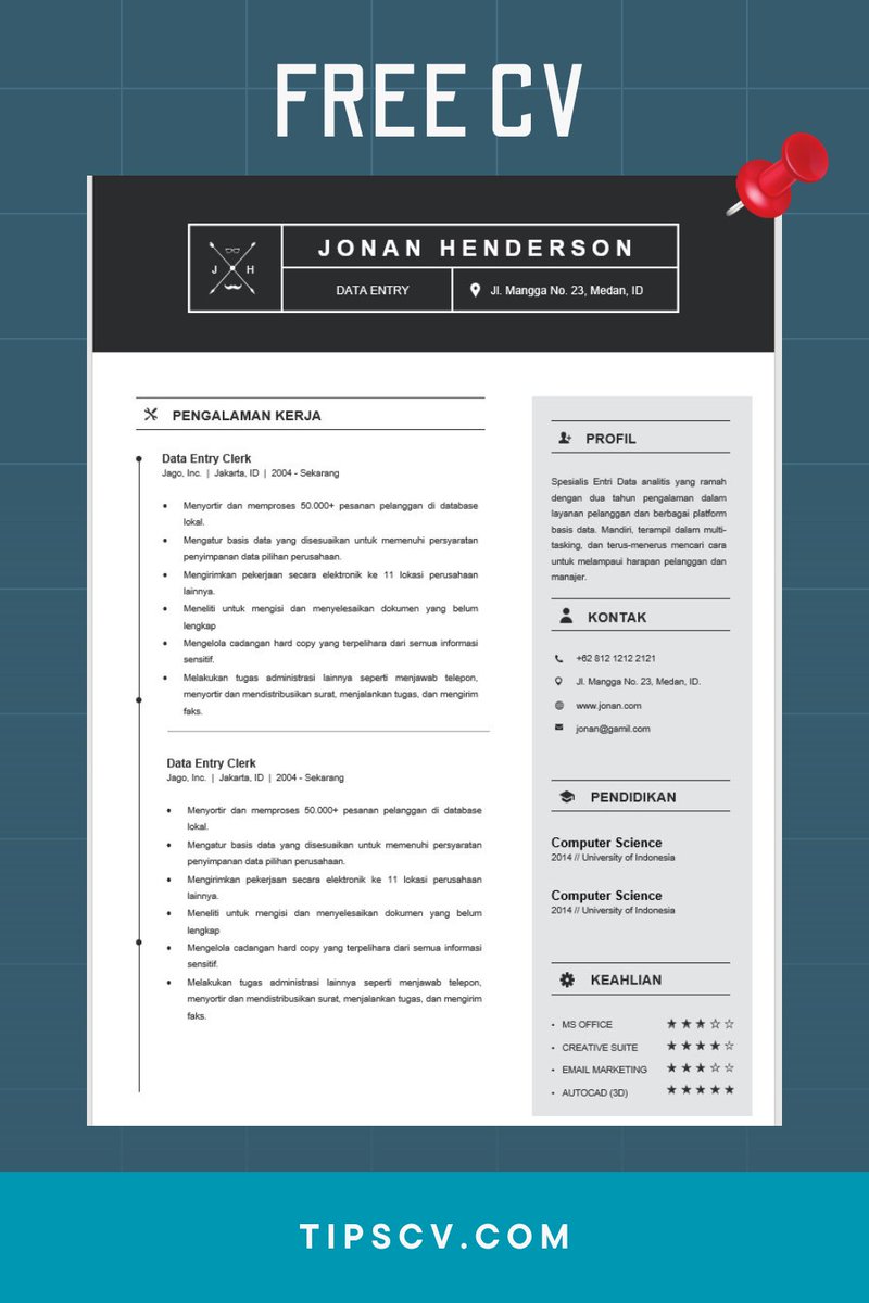 immermanalu's tweet image. Lagi nyari template cv data entry format word? Di sini tempatnya.
Download di tipscv.com/0tqz
.
#tipscv #resume #cv #cvword #dataentry #cvdoc #formatcv #cvkosong #downloadcv #resumedoc
Share ya 🤩