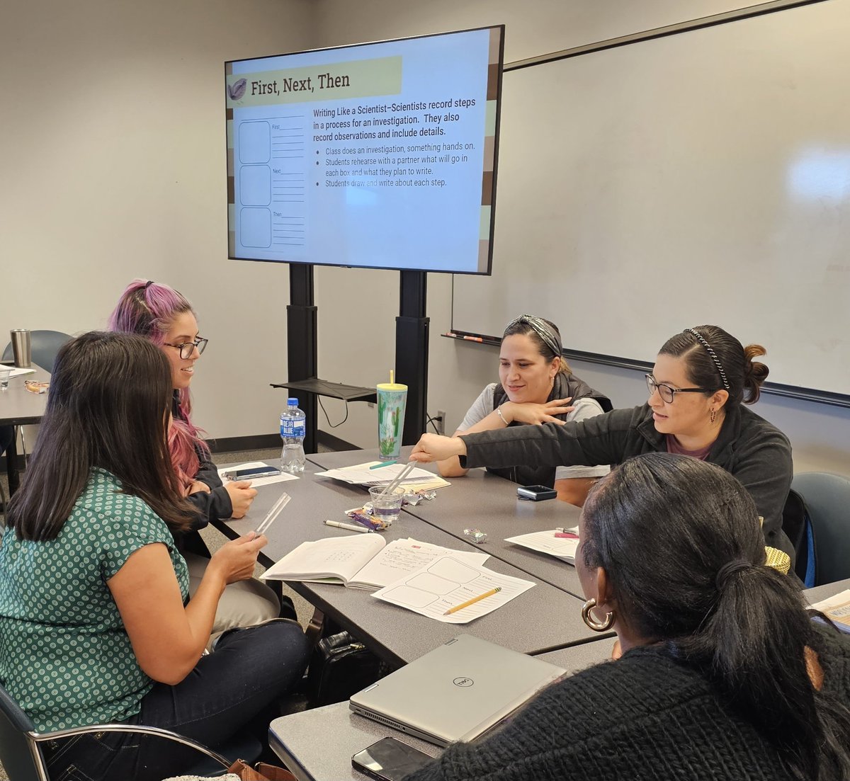 mrschaffin_edu's tweet image. Our amazing k-2 #scienceeducators tried a new strategy to help students write about science investigations-first, next, then.  Concrete experience, conversation with rehearsal, then compose!  #sciencewriting #professionallearning