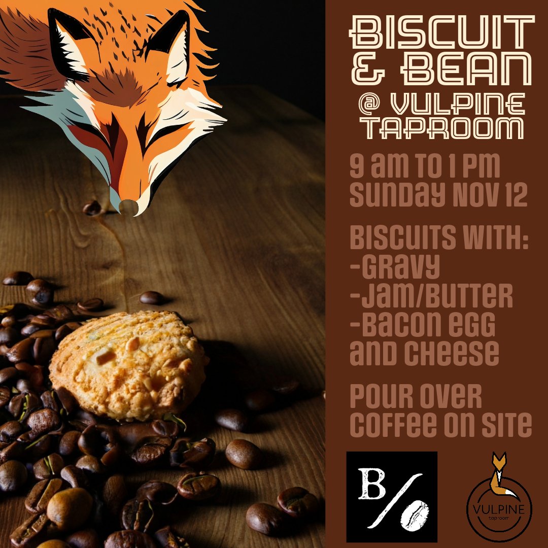 Biscuit and bean is being hosted at Vulpine Taproom this weekend! Come check this out! 
#craftbeer #biscuits #food #breakfast #coffee #pnwbeer #supportlocalbusiness #neighborhoodbar #lakeforestparkwa #lakeforestparkbeer #kenmorewa #seattle #bothell #vulpinetaproom
