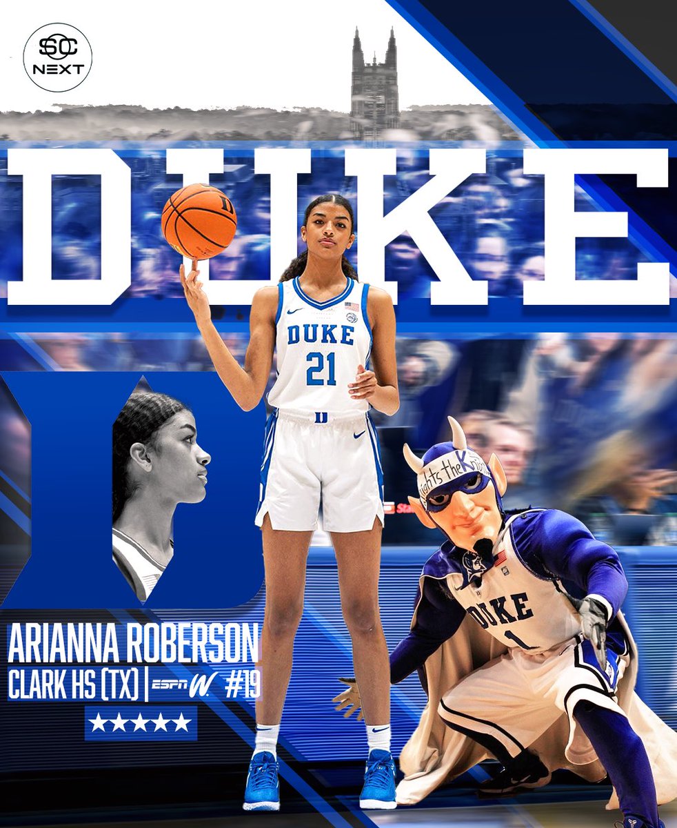 SCNext's tweet photo. 5⭐️ Arianna Roberson (no. 19 espnW 💯) has committed to Duke 🔵😈 #𝕿𝖍𝖊𝕾𝖎𝖘𝖙𝖊𝖗𝖍𝖔𝖔𝖉

@aroberson2024 | @DukeWBB https://t.co/ut0DjmFcJ3