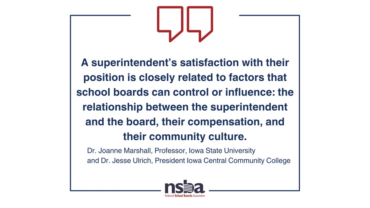 NSBAPublicEd's tweet photo. School board members play a crucial role in superintendent retention. In this ASBJ article, researchers @DrJesseUlrich and @marshajo1 describe the key factors that contribute to superintendents’ decisions to stay or leave. https://t.co/3Fi3NoSEks https://t.co/nVQnSw8EAE