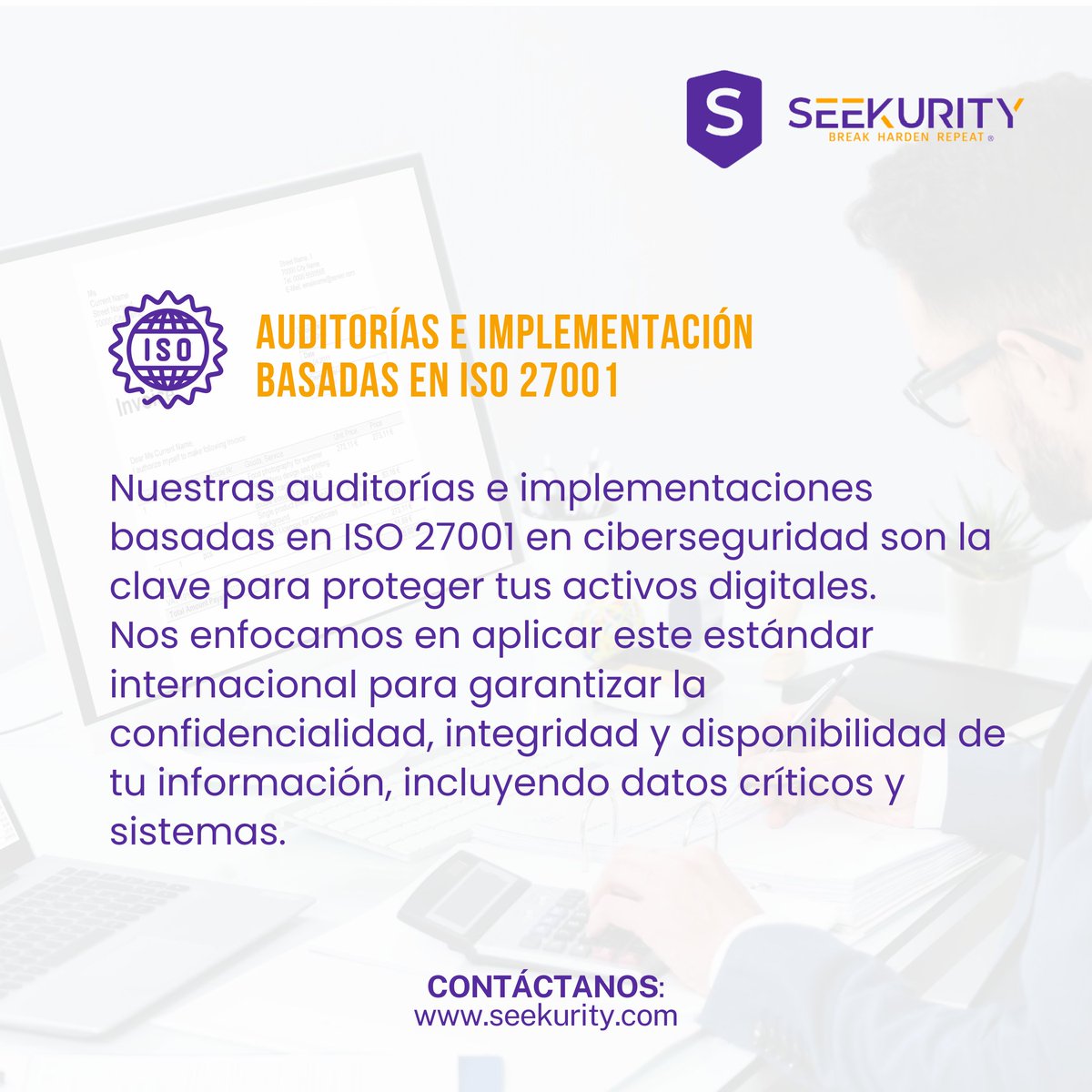 Seguridad certificada ISO 27001 para tu empresa. Contáctanos hoy: seekurity.com/es/contactanos🔒🌐 #Seekurity #Ciberseguridad #ProtegeTuEmpresa #ISO