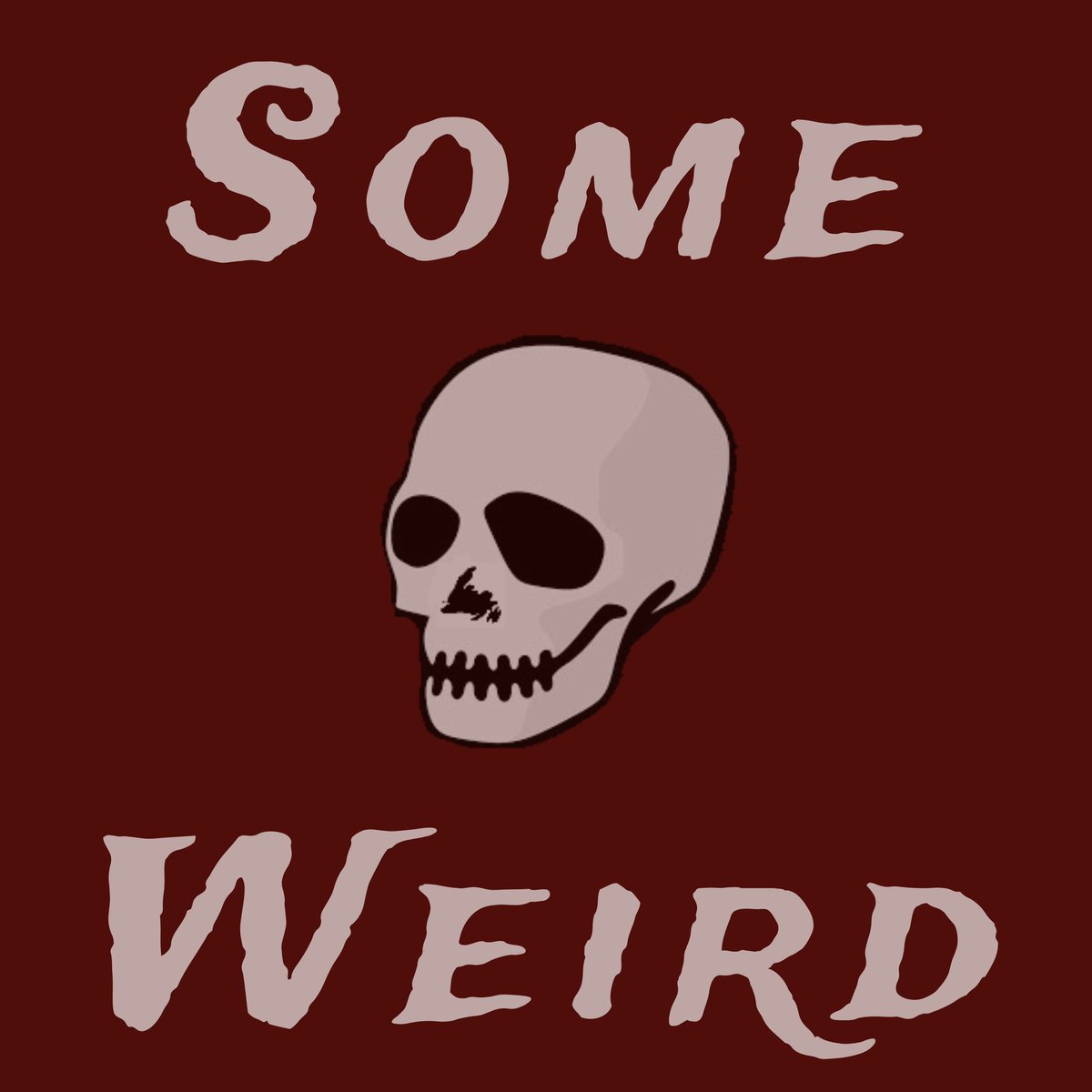 SomeWeirdPod's tweet photo. @arithisandthat Your Cohost Crissy designed our podcast art. The nose of the skull is an outline of the island of Newfoundland and the font is meant to represent the weird stories we tell. https://t.co/77zFQZyBQr