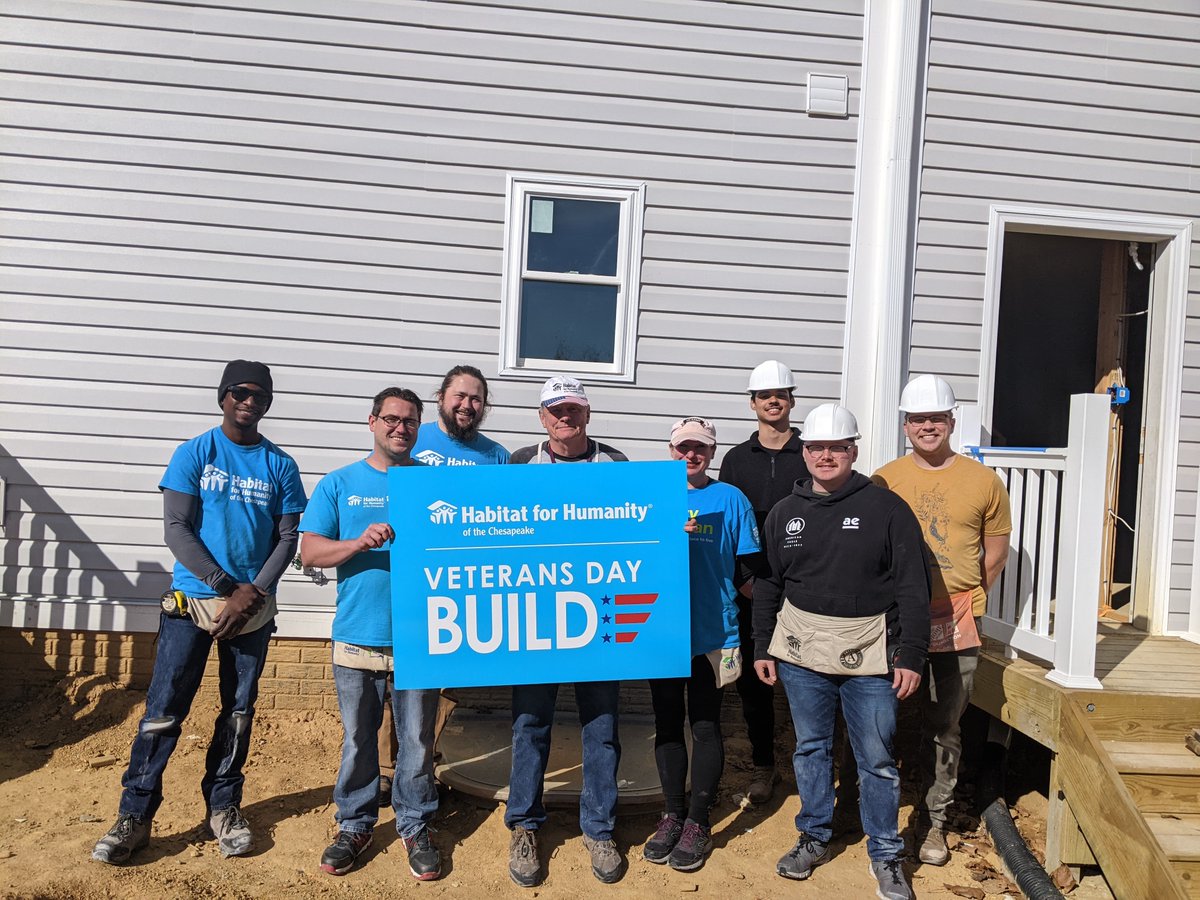 HabitatChes's tweet photo. It's the first day of Habitat Chesapeake's #VeteransDay Build out on Church Street! Thank so much to this cheerful crew of staff &amp; volunteers for spending the day installing drywall in these homes. Thank you for your service to our country and our communities! 🎉

#VeteransBuild https://t.co/8JlOKOQrqE