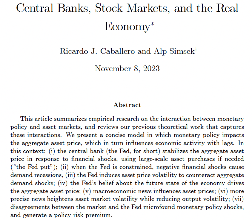 Ricardo Caballero and I have written a review article on interactions between central banks and stock markets for the Annual Review of Financial Economics Review of the evidence and our previous theoretical work capturing these interactions @AnnualReviews dropbox.com/scl/fi/h1z978n…