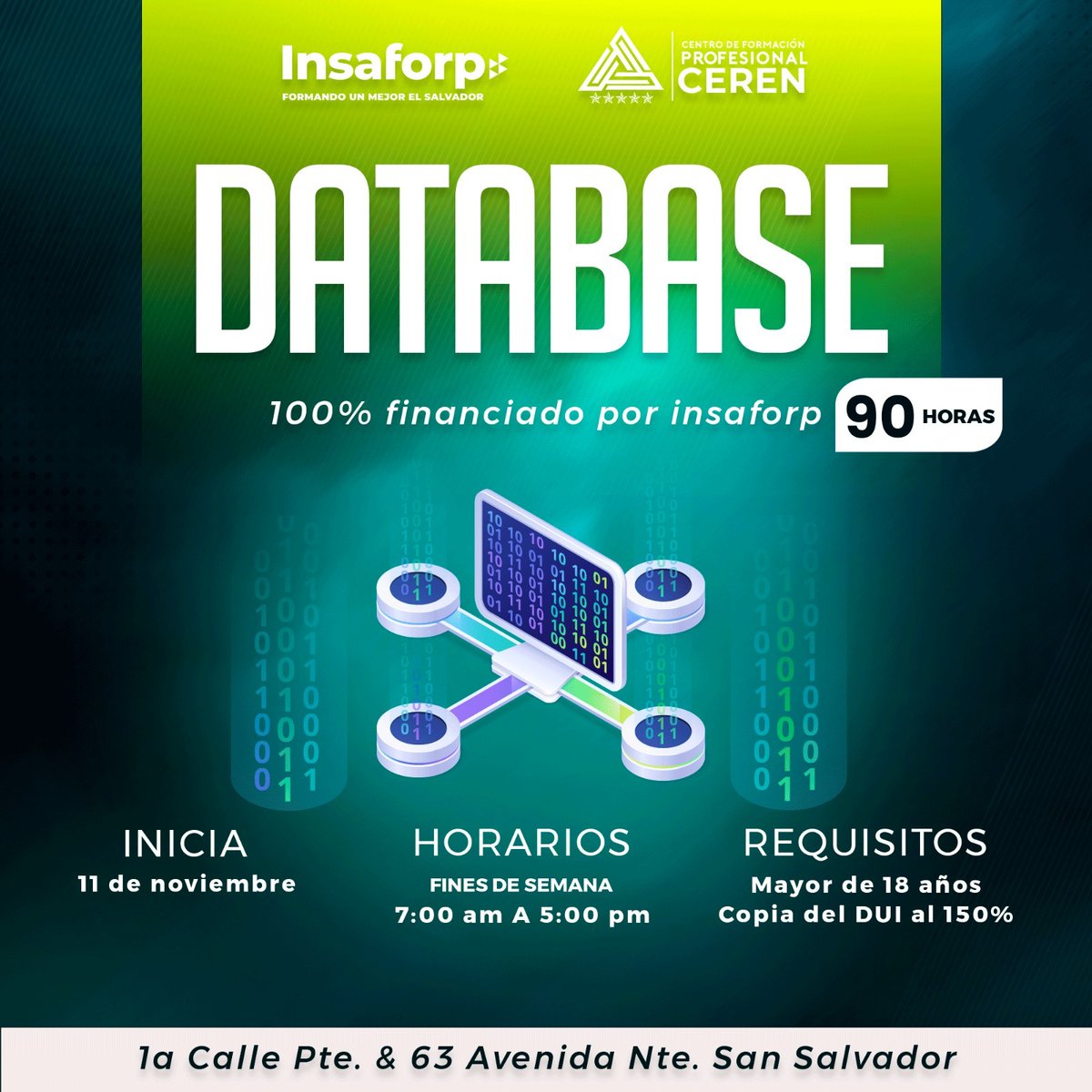 💻🖥 𝐂𝐔𝐑𝐒𝐎𝐒 𝐃𝐄 𝐎𝐑𝐀𝐂𝐋𝐄 𝐀𝐂𝐀𝐃𝐄𝐌𝐘
INSAFORP pone a disposición para la juventud programas de capacitación de "𝐃𝐚𝐭𝐚𝐛𝐚𝐬𝐞” curso de ORACLE ACADEMY.
100% Financiados por INSAFORP, si costo para el participante.
Para más información 📲 7851-9908 📲 7730-0180