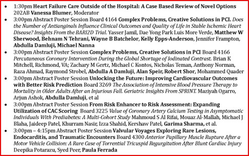 ISHVnews's tweet photo. Saturday afternoon #AHA23 Abstracts/Posters

@_WayneBatchelor @drkellyepps @mw_sherwood @MichaelGNanna -  Insights from BARI2D

@DrDamluji-  PCI - in time of contrast shortage

@GarimaVSharmaMD - Calcium testing- asymtomatic prediabetics https://t.co/AB2NRzRDuc