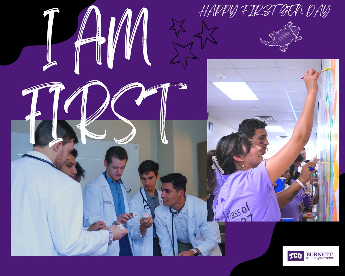 TCUBurnettMed's tweet image. Happy First-Gen Day to all the Horned Frogs who are first in their family to attend college or medical school! We're proud of all of you! 💜 #LeadOnTCU 

@TCU #firstgeneration #Firstgenerationcollegestudent #NationalFirstGenDay