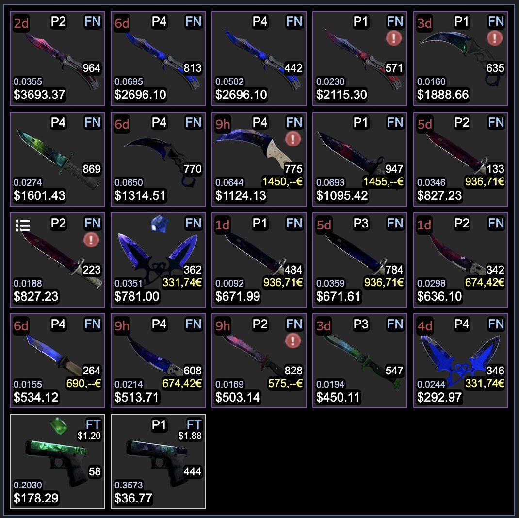 prime_skins's tweet photo. CS2 Dopplers for Trade

Send your offers:  https://t.co/8EKDxdLjB4
Trade-lock dates of my skins: https://t.co/tIhpiR7fAX

#csgo #counterstrike #csgoskin #csgoskins #cs2doppler #doppler #csgocases #csgotrading #CS2 #csmoney #csgofloat #buffmarket #buff #prime_skins https://t.co/FaCSX3T5YS