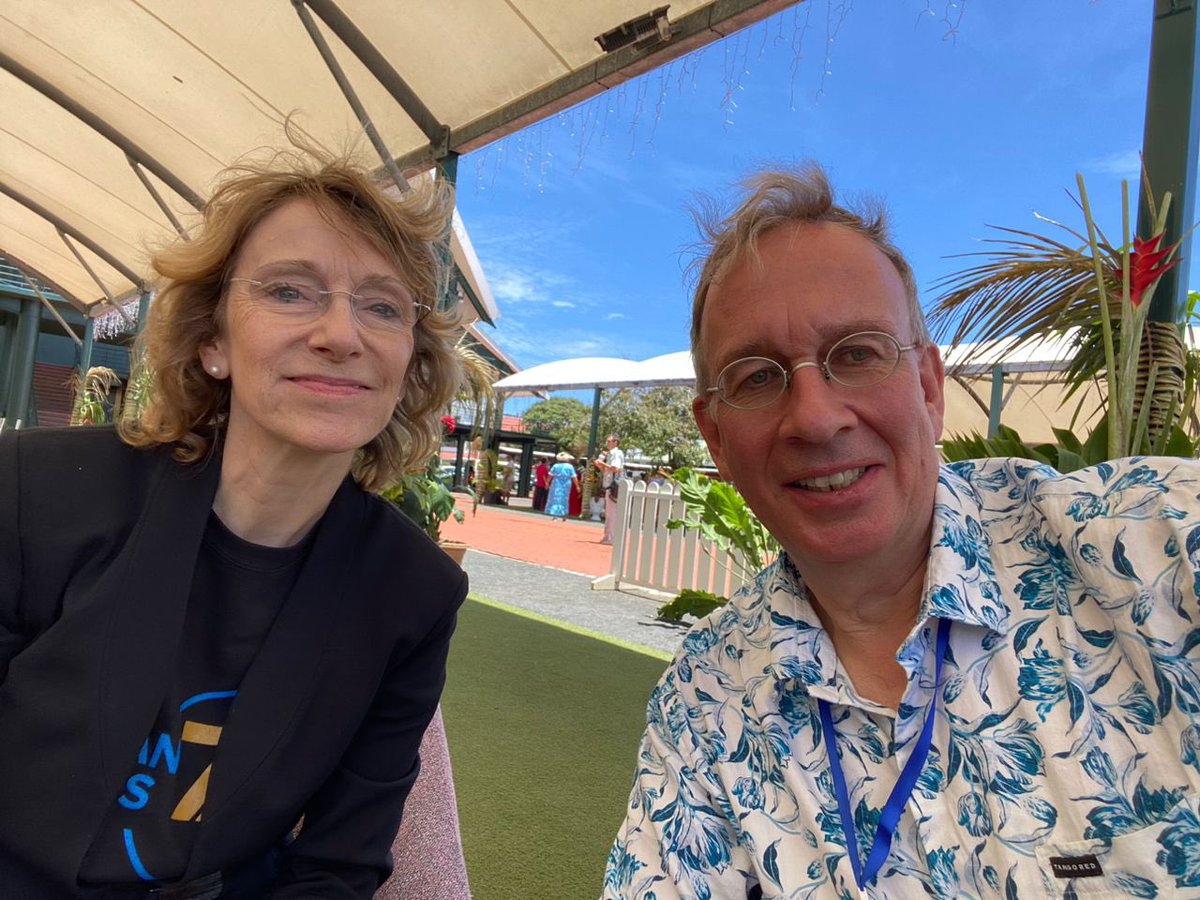 Comparing notes today with Heike Alefsen, Regional Representative for the Pacific of #OHCHRPacific in the margins of #PIFLM52. Congratulations on the 75th anniversary of the Universal Declaration of Human Rights! #Pacific2050 #PIFLM52 #OneBluePacific