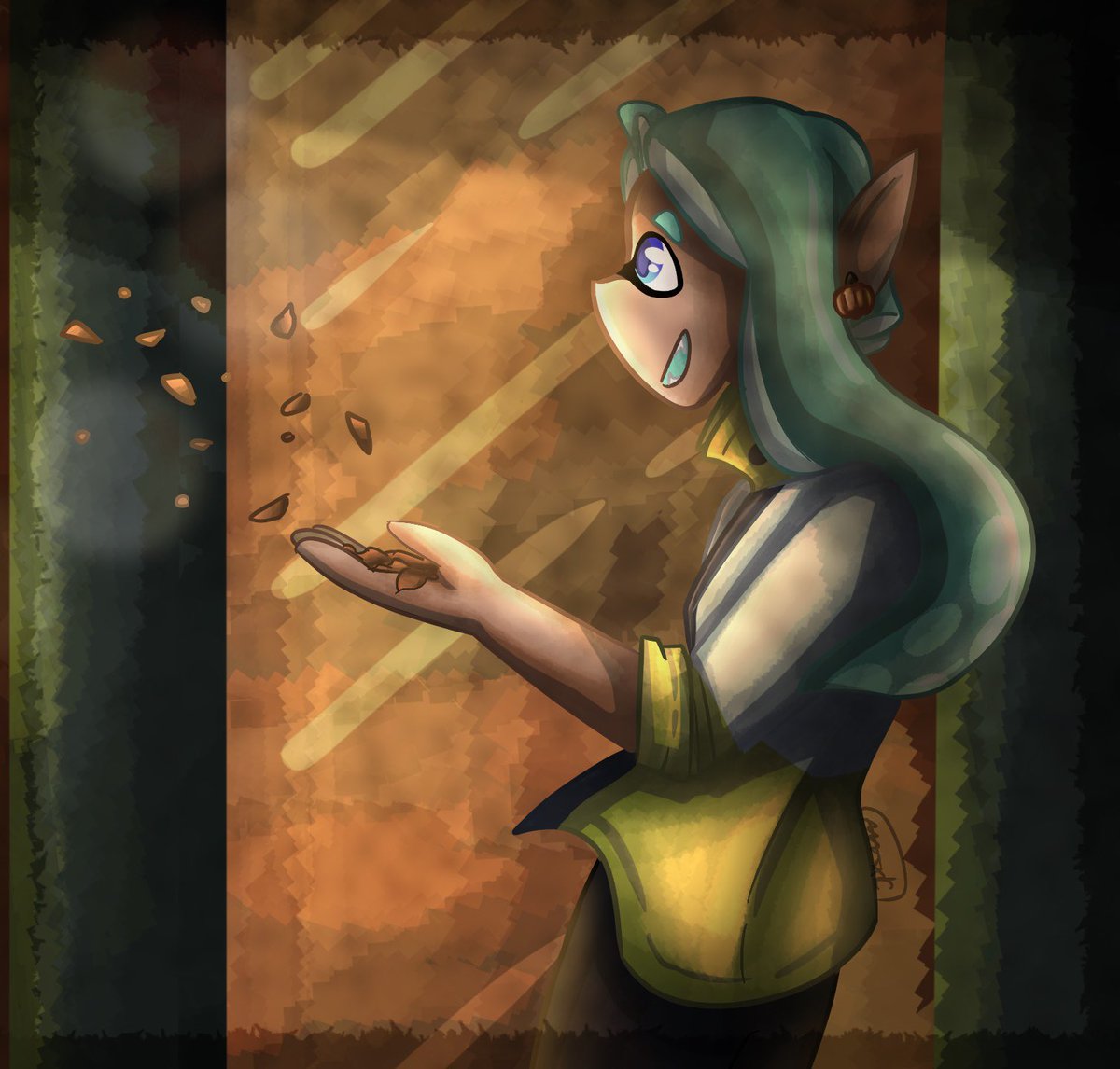 AlexKyanite's tweet photo. Some more fall art, this time with Nixi!

All the leaves are getting orange and crunchy. 
#art #digitalart #splatoon #splatoon2 #splatoon3 #splatoonart #splatoonagent4 https://t.co/uTiGL5ed1K