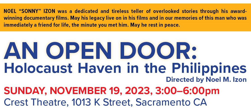 An Open Door: Holocaust Haven in the Philippines – Sacramento, CA – November 19

jewishfilmfestivals.org/2023/11/08/an-…

PANEL DISCUSSION with renowned Holocaust historian, Dr. Bonnie Harris

Filipino merienda and Jewish nosh

#anopendoor #sacrmento #jewishfilm #holocaust
