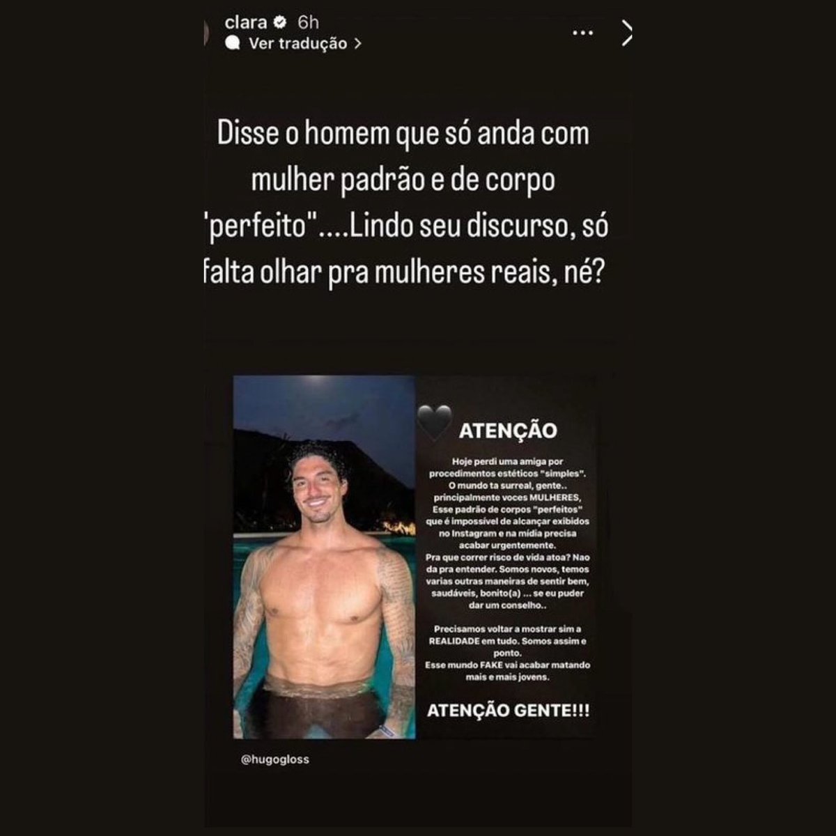 🚨FAMOSOS: A ex-bbb Clara rebate stories de Gabriel Medina sobre a morte de  Luana Andrade: “Disse o homem que só anda com mulher padrão e de corpo  perfeito”. Ontem o surfista fez, image size:1200x1200