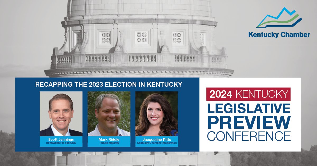 What will the 2023 election results mean for the Commonwealth and nation? Hear from <a href="/ScottJenningsKY/">Scott Jennings</a> of <a href="/RunSwitchPR/">RunSwitch PR</a> and <a href="/CNN/">CNN</a>, @markriddleky of <a href="/future_majority/">Future Majority</a>, and <a href="/JacquelinePitts/">Jacqueline Pitts</a> at the Kentucky Chamber's 2024 Legislative Preview Conference next week: kychamber.com/events/legisla….