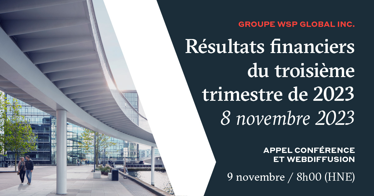 WSP fait état de résultats solides pour le troisième trimestre de 2023, caractérisés par une forte croissance interne des produits des activités ordinaires nets, ainsi qu’une amélioration des marges et un carnet de commandes bien rempli. bit.ly/468zc5R #NousSommesWSP