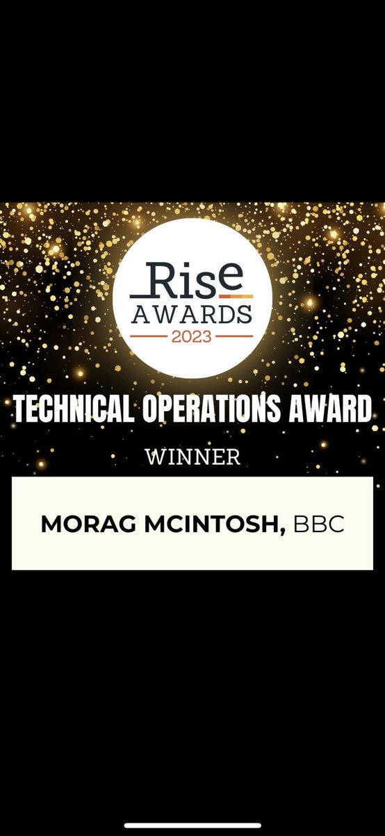 🤩🥳🏆
Very very excited, thrilled and totally overjoyed to have won the Technical Operations award at last night’s  #RiseAwards2023 for work in studio automation at the BBC.

A really heartwarming and energising night in a room full of inspiring women. Thank you <a href="/Rise_WIB/">Rise</a>!