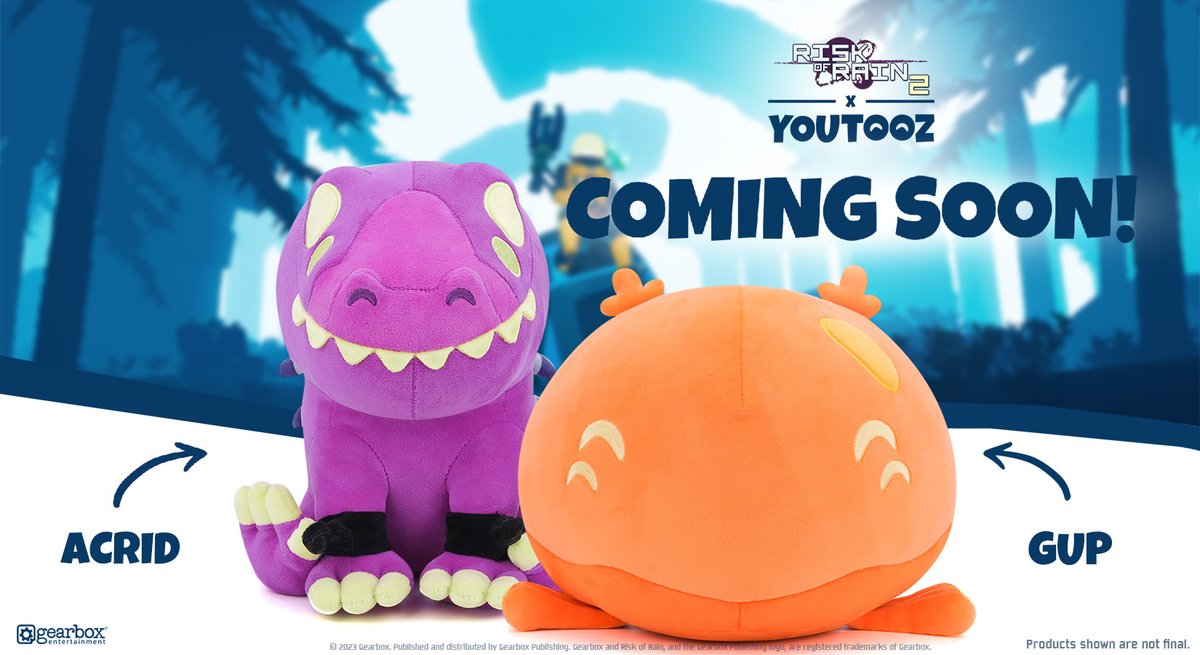 RiskofRain's tweet photo. We’re collaborating with @Youtooz to bring you a Risk of Rain drop!   

Celebrate the Festival of Gup with your very own Gup and Acrid plushies.   

Pre-orders are coming soon, so stay tuned! https://t.co/ivc6CbVOpY