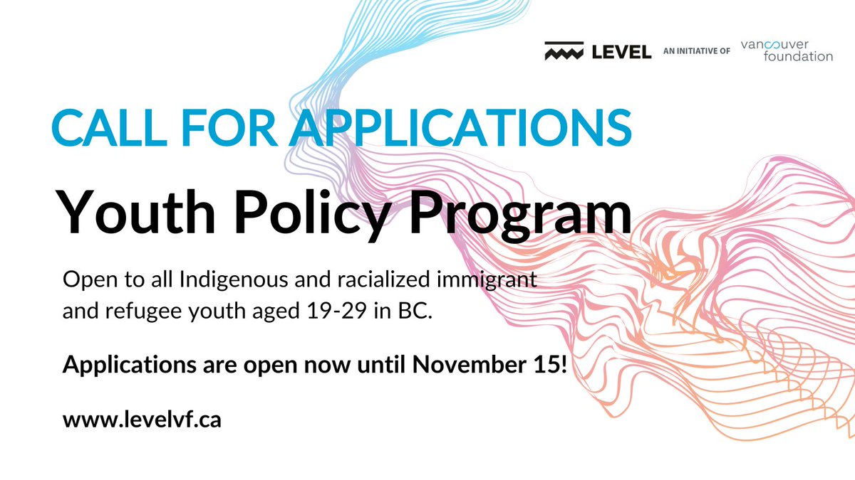 📣Only ONE week left to apply for our 2024 Youth Policy Program, open to Indigenous and racialized immigrant and refugee youth across BC!

Learn how to advocate for public policy and create change on issues that impact your community.

Apply by Nov 15: levelvf.ca/youth-policy-p…