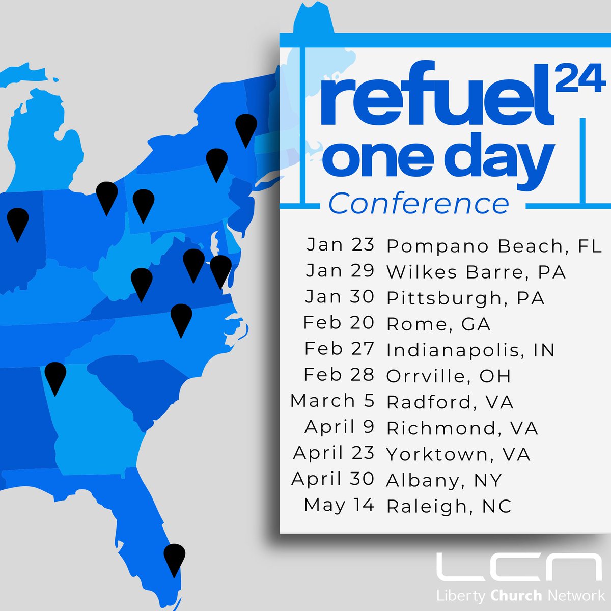 LibertyCNetwork's tweet image. Registrations are live, tickets are free, and we're ready to welcome you to one of our Refuel One Day events in 2024! Register at Refuel.org