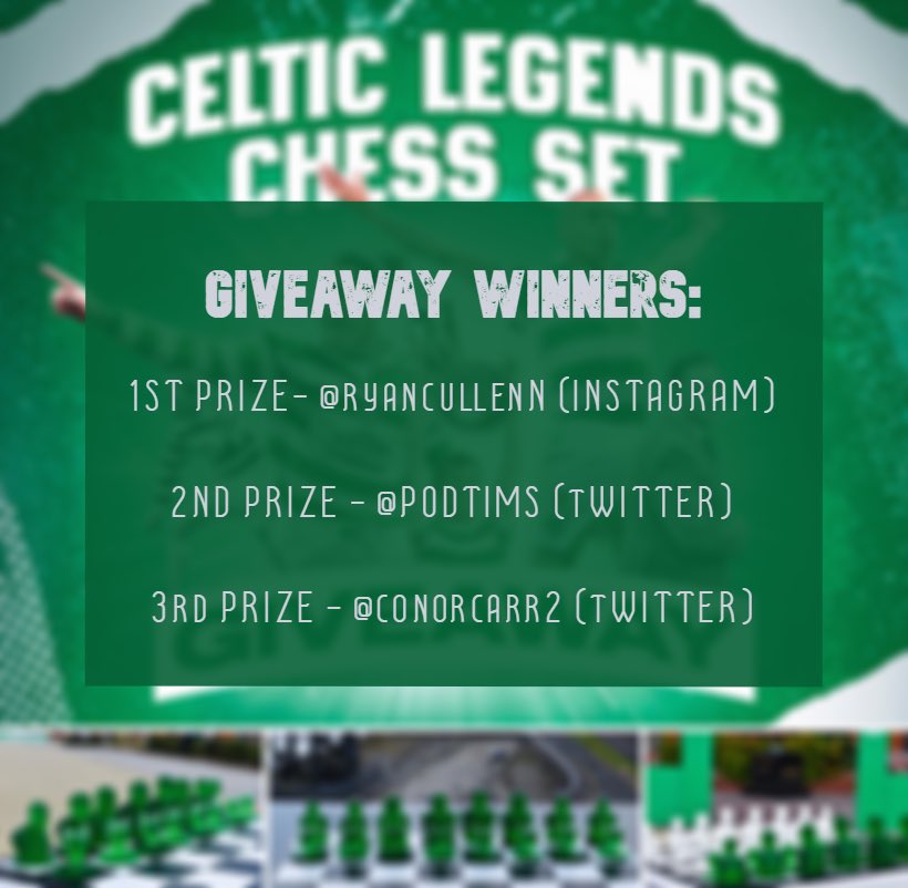 3DScotland's tweet photo. 🚨🚨 CELTIC LEGENDS CHESS SET GIVEAWAY WINNERS! 🍀

Thanks to everyone who took part in our Celtic Legends Chess Set Giveaway!

1st Prize: @ryancullennn (Instagram) 

2nd Prize: @PodTims (Twitter)

3rd Prize:  @conorcarr2 (Twitter) https://t.co/kFYfDpFvQT