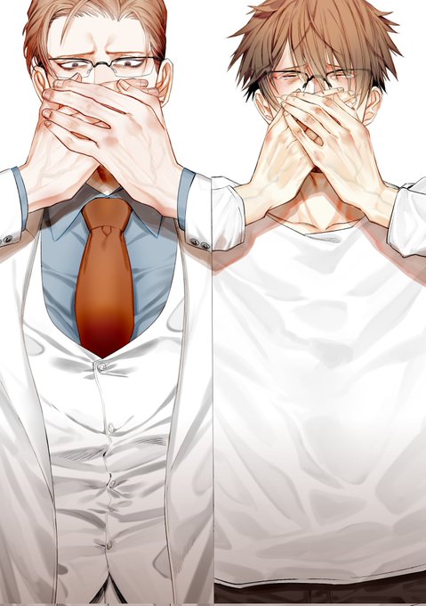 「collared shirt covering mouth」 illustration images(Latest)