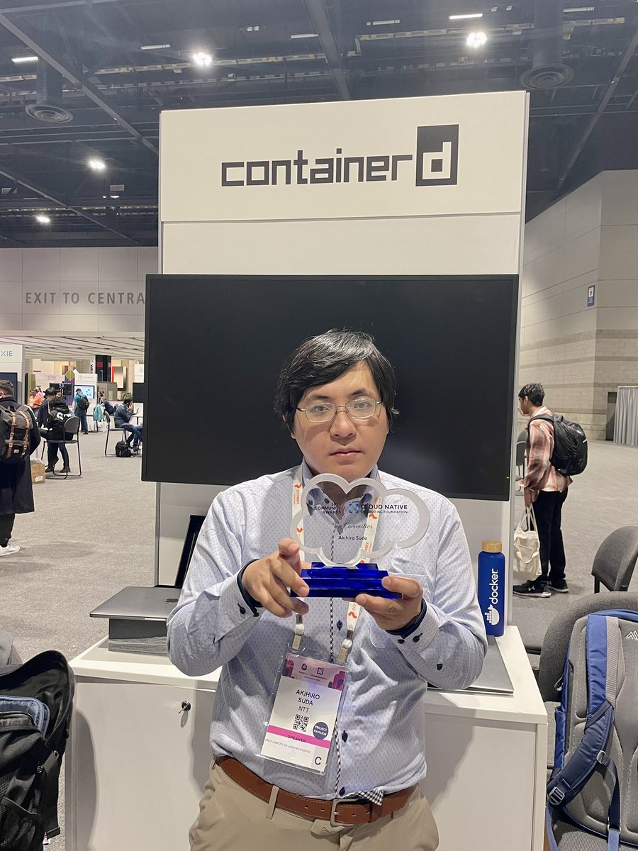 containerd (@containerd) on Twitter photo Stop by the project pavilion to congratulate <a href="/_AkihiroSuda_/">Akihiro Suda (@AkihiroSuda@mastodon.social)</a> on this well deserved reward! All of us are so proud! #KubeCon2023 Stop by the project pavilion to congratulate <a href="/_AkihiroSuda_/">Akihiro Suda (@AkihiroSuda@mastodon.social)</a> on this well deserved reward! All of us are so proud! #KubeCon2023