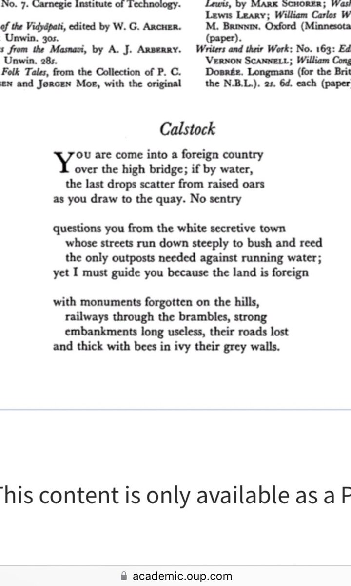NeilBiz's tweet photo. @philipgrossuk Can you shed any light on this 1964 poem by Constance Fuller? Chanced upon it. Full poem or not? I lack a login to check.
It was in English: Journal of the English Association, Volume 15, Issue 85, Spring 1964, Pages 31–32, https://t.co/3vgHOCXeqJ https://t.co/7KZi6FIc3z