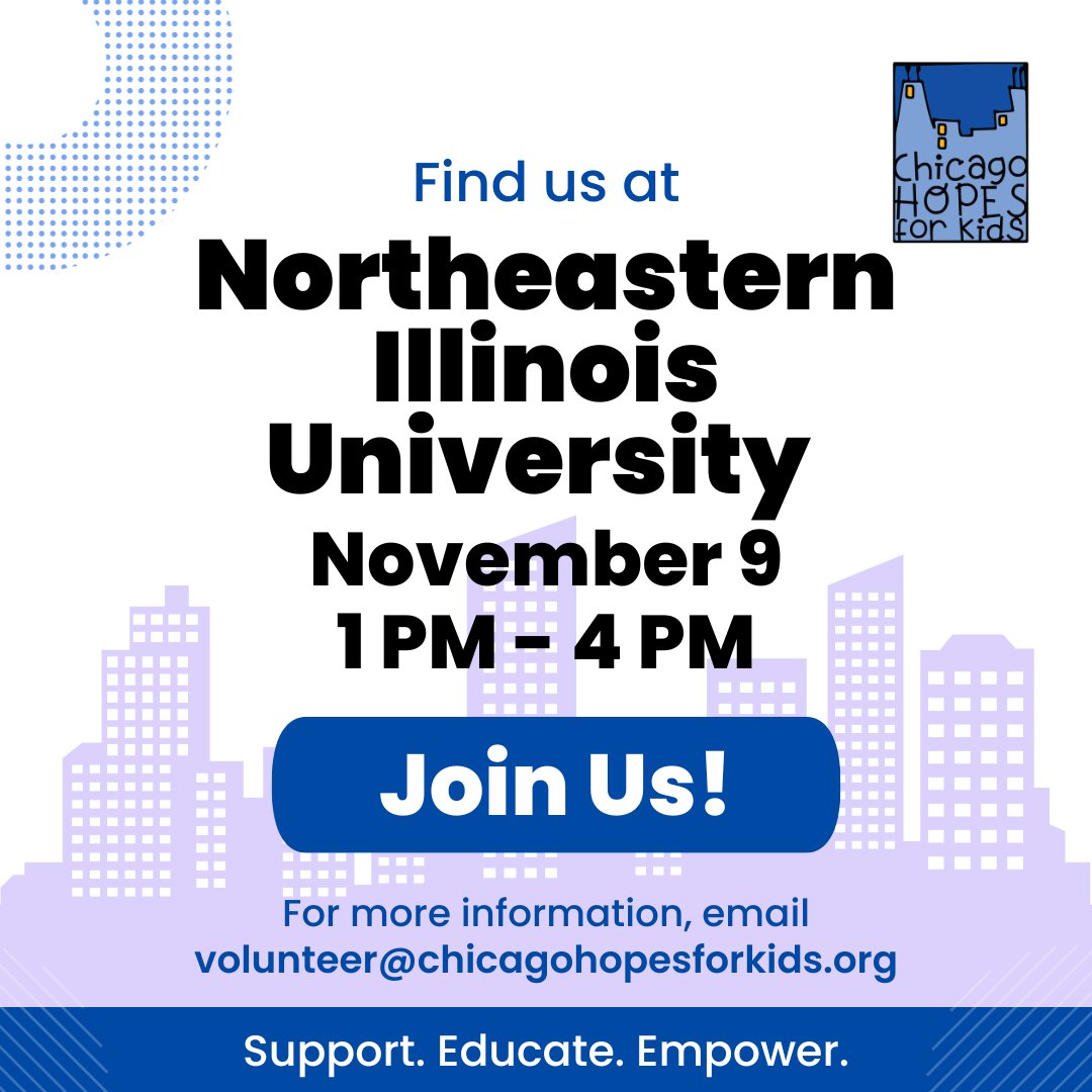 ChicagoHOPESforKids (@chihopesforkids) on Twitter photo π Join us at the NEIU Career Fair on Nov 9, 1-4 PM! Explore opportunities with Chicago HOPES for Kids. Make a difference! <a href="/NEIU/">Northeastern Illinois University</a> #NEIUlife π€πΌ
#chicago #chitown #windycity #volunteer π Join us at the NEIU Career Fair on Nov 9, 1-4 PM! Explore opportunities with Chicago HOPES for Kids. Make a difference! <a href="/NEIU/">Northeastern Illinois University</a> #NEIUlife π€πΌ
#chicago #chitown #windycity #volunteer