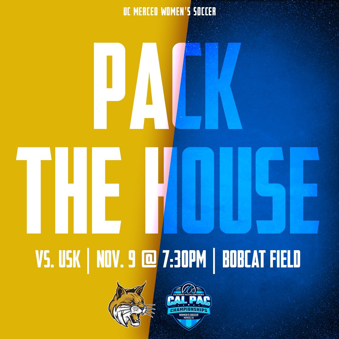UCMercedBobcats's tweet photo. Let’s pack the house tomorrow night for @UCMercedWSOC’s semifinal match!

All UC Merced students receive free admission with valid CatCard! https://t.co/XAvSWZ8n1l