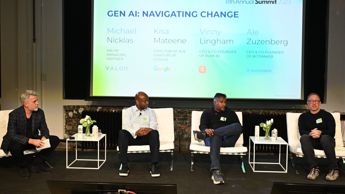 Moving on our discussions to GenAI! 

Valor Managing Partner Michael Nicklas hosted a panel with Kisa Mateene, Director of AI &amp; Startups at Google, Vinny Lingham, Founder and CEO of rumi.ai, and Ale Zuzenberg, Founder and CEO of Botmaker