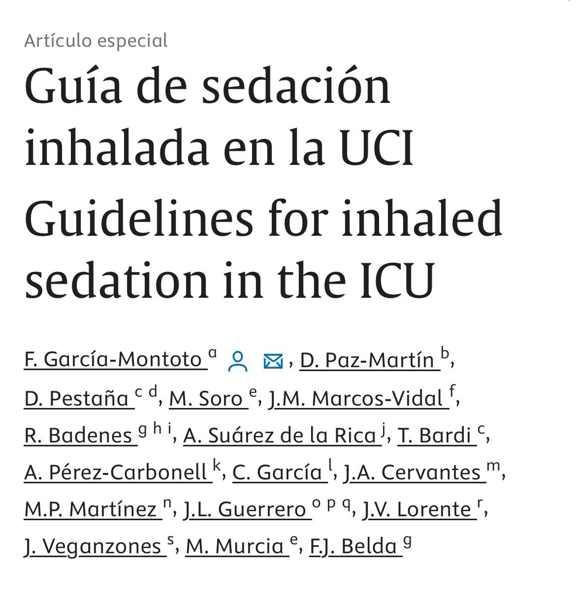 🆕 #EspecialREDAR #ArticleInPress 

🟡‘Guía de sedación inhalada en la UCI’

🔗 sciencedirect.com/science/articl…
