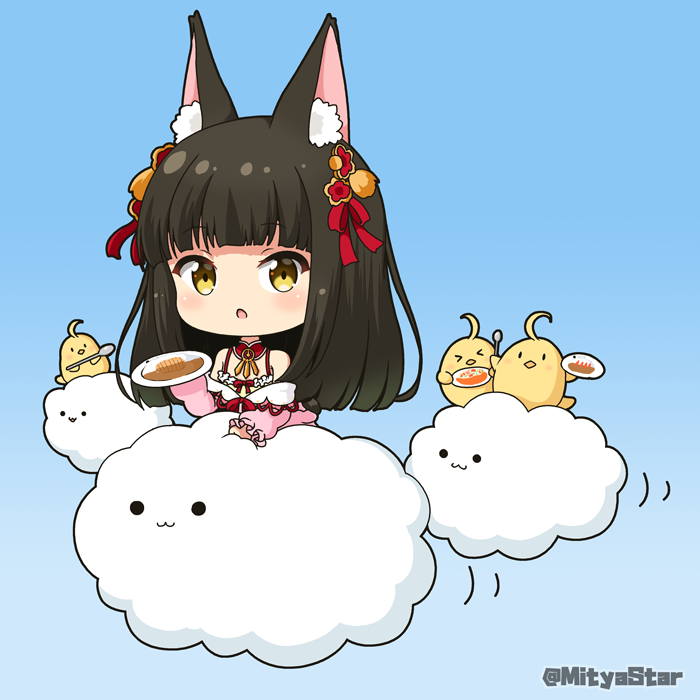 饅頭(アズールレーン) ,長門(アズールレーン) 「もくもくもくようび～長門ちゃん(再掲) ╭◜◝  ͡  ◜◝╮    ╭◜◝  」|みーちゃ 🌠のイラスト