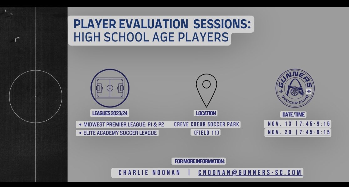 GunnersSC_stl's tweet photo. Any high school boys looking to play at a high level! Next two Mondays @CCParkSoccer https://t.co/UjXUfl6uei