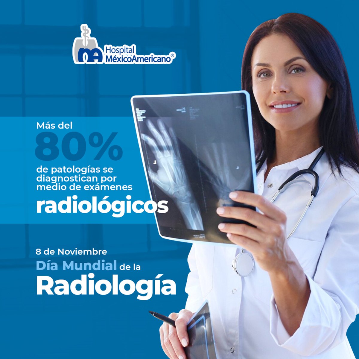 En el #DíadelaRadiología, en el #HMA conmemoramos con entusiasmo los avances tecnológicos que desempeñan un papel fundamental en el diagnóstico preciso y oportuno de una amplia variedad de condiciones médicas. 
#8Noviembre #DíaMundialdelaRadiología