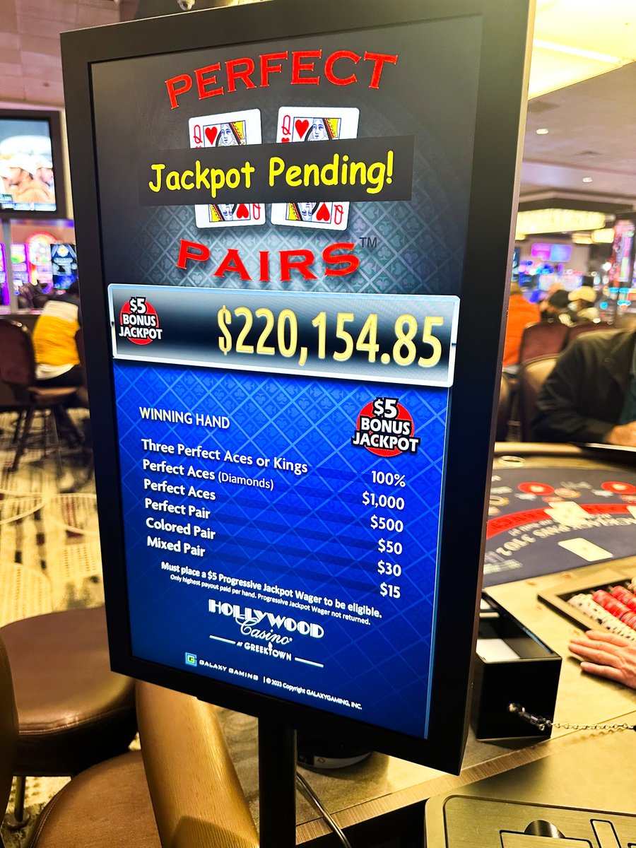 HwoodGreektown's tweet photo. 🃏🃏 Congratulations to our winner who hit this $220,154.85 Perfect Pairs Progressive JACKPOT! https://t.co/r8G8eIHMuw