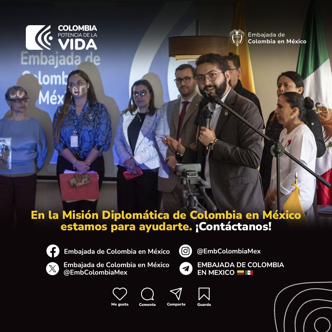 ¡En la Misión Diplomática de Colombia en México estamos para ayudarte!

(2/2) #DiplomaciaCercana #DipliomaciaPopular