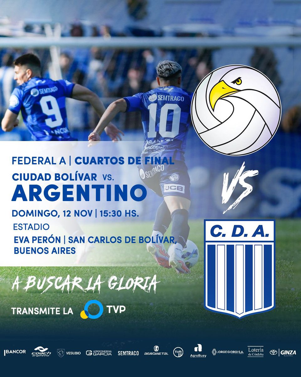 CDArgentino's tweet photo. FEDERAL A | CUARTOS DE FINAL

¡Vamos por la hazaña en San Carlos de Bolívar!🏅🏆

📺 Transmite TV PÚBLICA 

Jugadores, cuerpo técnico, dirigentes e hinchas, el domingo, otra vez, más juntos y unidos que nunca… 🫂

#DaleRaya🔵⚪🔵 #TodosJuntos https://t.co/VrtJZfZKLT