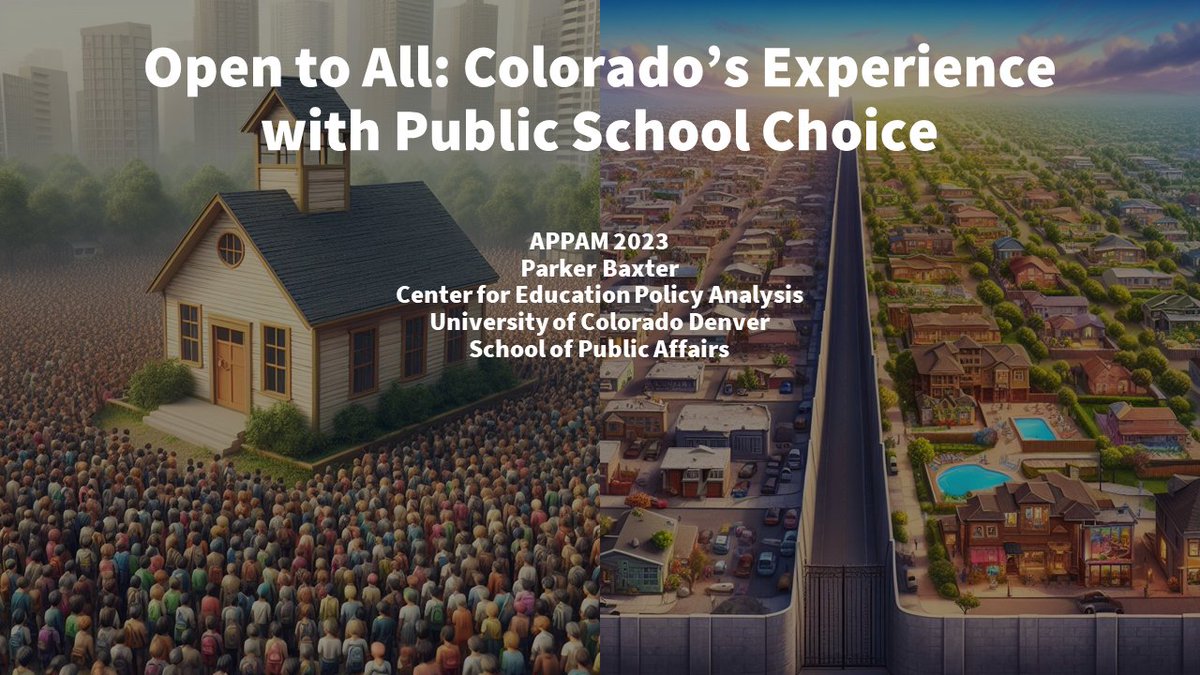 I'm presenting a paper on public #schoolchoice @ #2023APPAM. It's remarkable that only Colorado and 4 other states give families the right to open enrollment within and across district boundaries. I used #AI to visualize neighborhood school ideal vs reality. #edpolitics #edpolicy