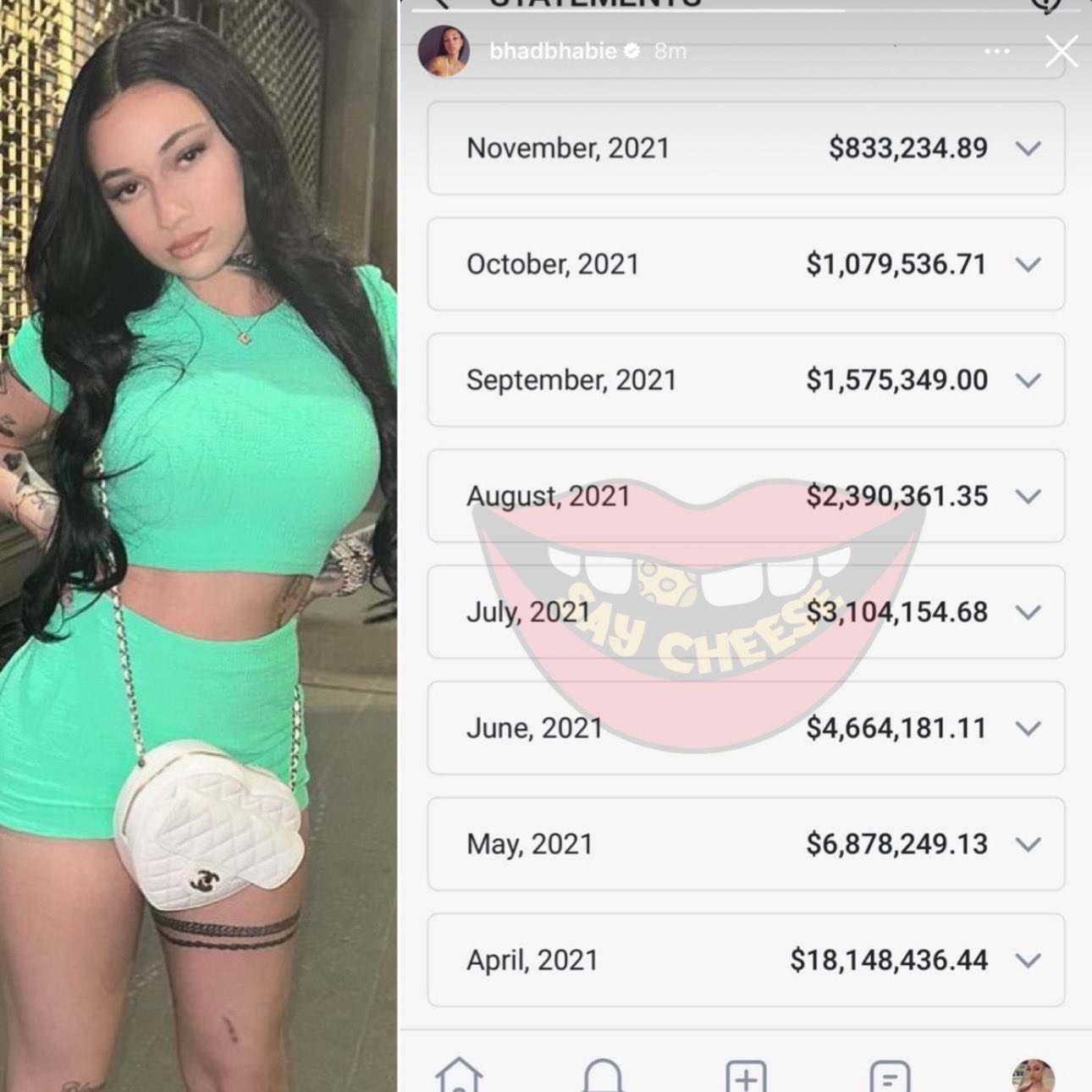 Bhad Bhabie aka "Cash Me Outside" girl, shows her OnlyFans receipts O
