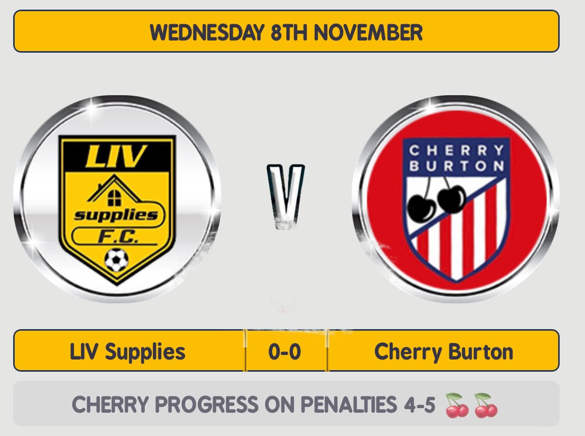🔴🔵Result🔴🔵

Tonight we faced <a href="/LIVSUPPLIES_FC/">LIV Supplies FC</a> in the senior cup, a great performance despite the conditions of the pitch. The game finished 0-0! 

We come away winners after converting all our spot kicks and <a href="/harrymcgowan/">Harry</a> making a fantastic save! #UTC🍒🍒
