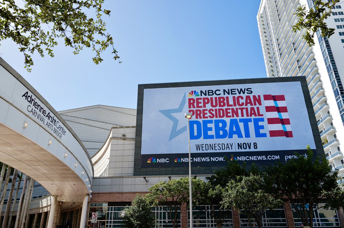 Tonight: The <a href="/NBCNews/">NBC News</a> Republican Presidential Debate, moderated by <a href="/LesterHoltNBC/">Lester Holt</a> &amp; <a href="/kwelkernbc/">Kristen Welker</a>, airs live from Miami’s <a href="/ArshtCenter/">Adrienne Arsht Center</a> at 8 p.m. ET on @NBC and <a href="/NBCNewsNow/">NBC News NOW</a>.