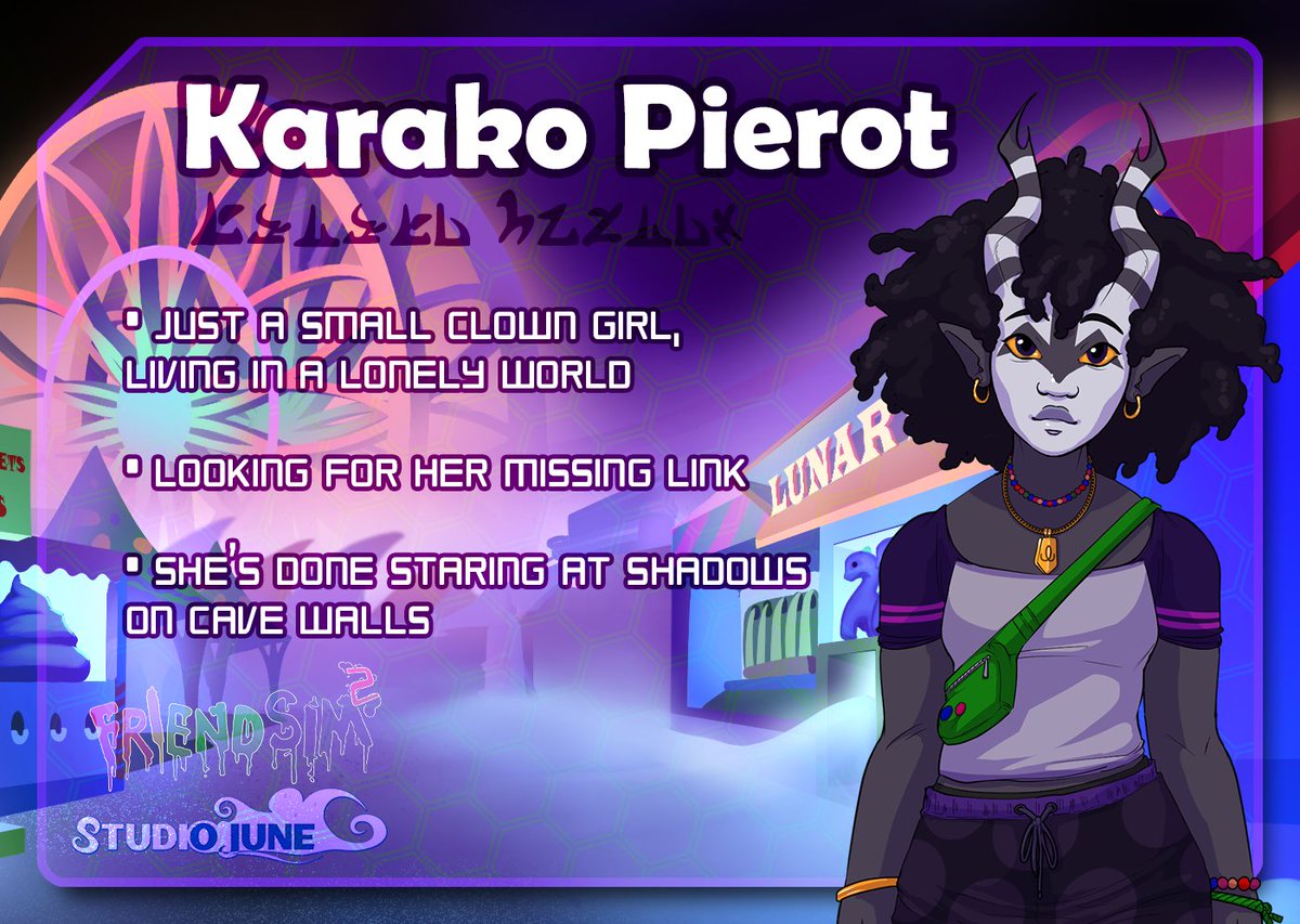 Growing up on Alternia - let's be real, that kinda sucks ass. Re-introducing Karako Pierot! #Friendsim #Homestuck #HOM3STUCK #Friendsim2 Sprite design: Cole Sprite art: @riotbreakerr Background: @Celestriarts