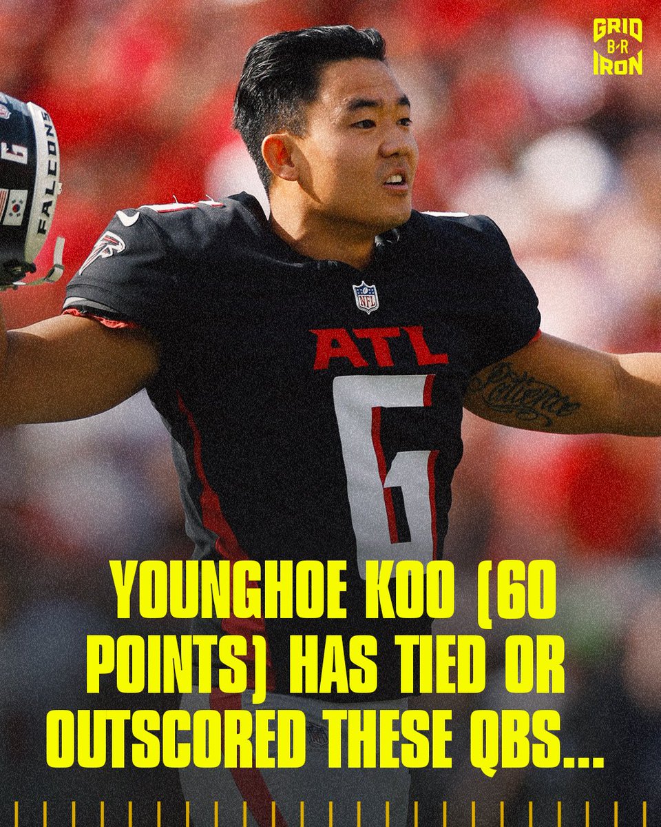 brgridiron's tweet photo. Younghoe Koo has outscored EIGHT different NFL QBs so far this season 🤯 https://t.co/cGtj15UOsv
