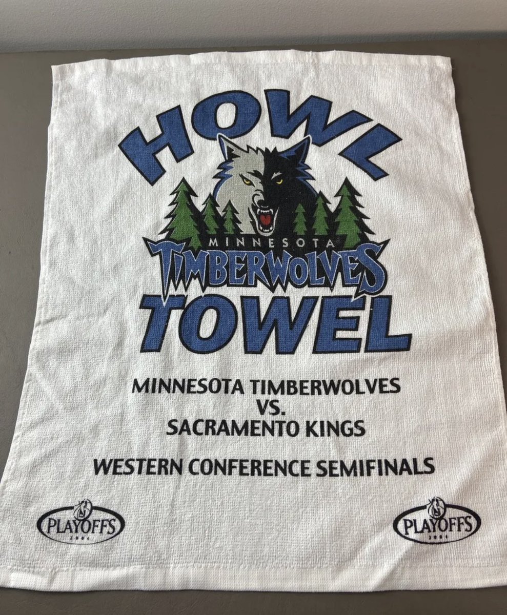 WOLVES VINTAGE GIVE AWAY 

Giving out a vintage throwback playoff towel from the western conference finals against the Kings way back in the day. 

HOW TO ENTER:
- Must be following 
- Repost &amp; Like 

Winner announced at conclusion of tonight’s Timberwolves game.