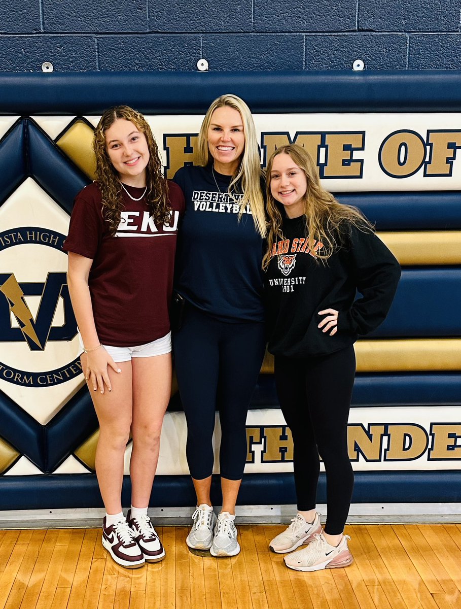 VistaDesert's tweet photo. The program is beyond proud of these two young ladies who signed to play at the next level today!! Congrats Tatum Meinerz and Jenna Werbelow! Eastern Kentucky University and Idaho State University are incredibly lucky to have you!💙⚡️🏐 #excellencethroughperformance https://t.co/hY7ps2hAIG